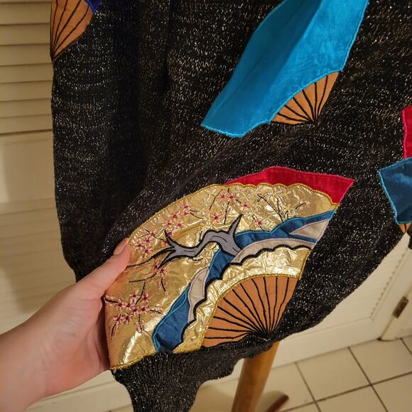 Vintage Bonnie Boerer Sweater Women's L Grey Longline Graphic Knit Pullover 80s - Picture 3 of 11